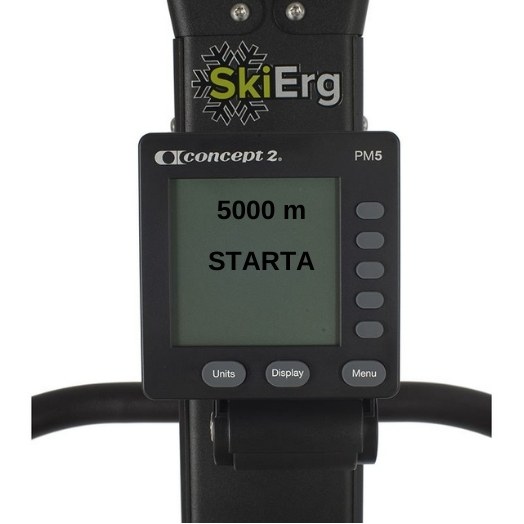 Skierg Display visar start för 5000 meter test